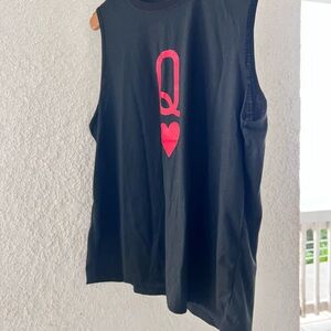 Sleeveless Top Black with Red Queen of Hearts Design.